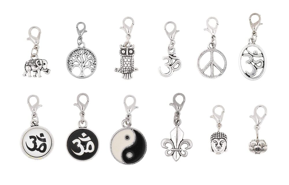 6112 Bohemian Charm - 12 Boho Charms Clip on Charms for Bracelets - Hippie